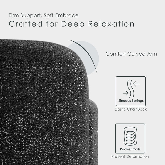 Nimiane Modern Boucle Seating with Curved Arms and Wooden Legs, Comfy Fabric Upholstered for Living Room, Bedroom, Home Office, 1-Seat + 2-Seat + 3-Seat, Black