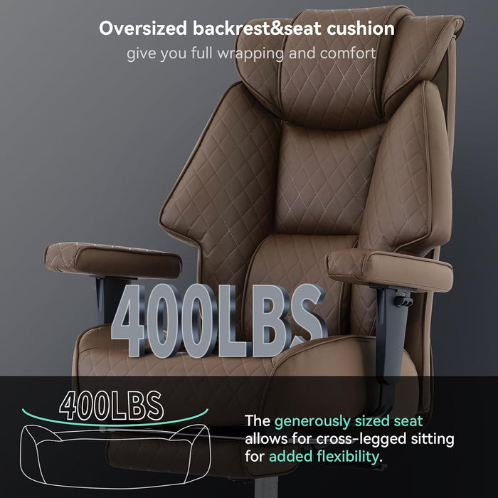 Big and Tall Office Chair with Footrest, PU Leather High Back Executive Office Chair 400Lbs, Ergonomic Computer Chairs Lumbar Support for Heavy People (Brown)