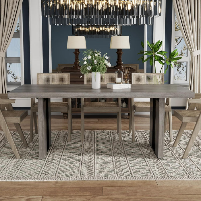 71" Large Dining Table, Rustic Farmhouse Dinner Table for 6 to 8 People, Rectangular Thick Kitchen Table with Heavy Duty Legs for Dining Room (Rustic Gray)