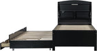 Twin Size Wooden Platform Bed with Trundle & LED Storage Headboard - 3 Drawers, Wood Twin Captain Bed with USB Outlets and Hidden Flip-Up Compartment for Kids Teens Boys Girls (Espresso)