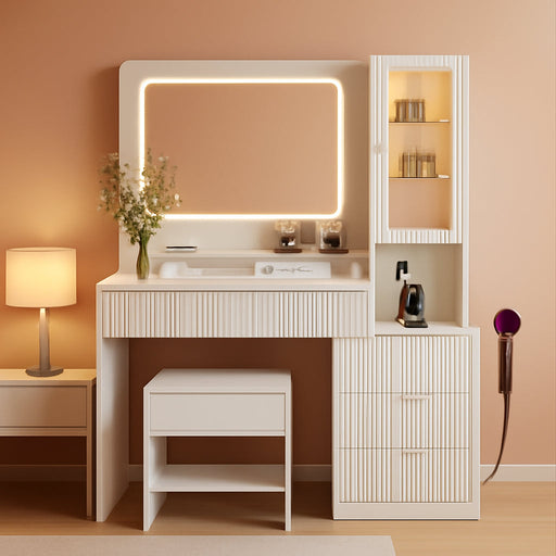 FortyThreePointThreeInch White Vanity Desk With LED Mirror