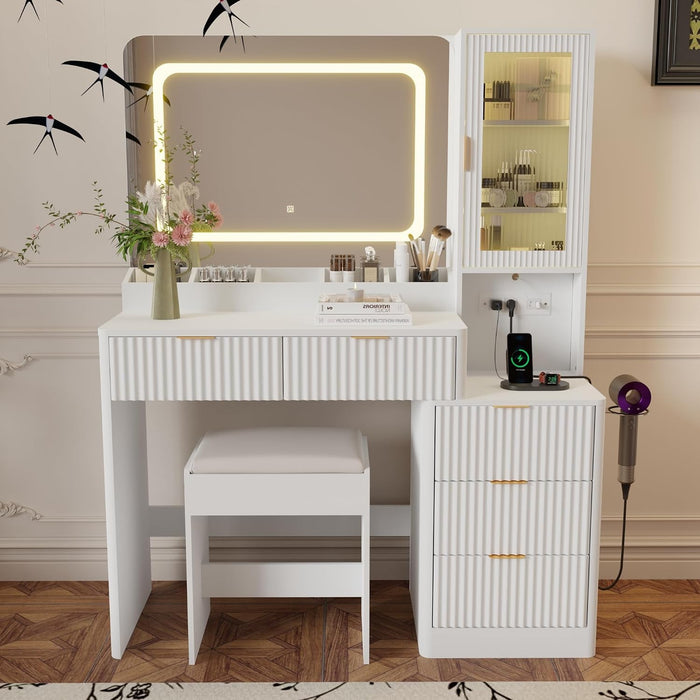 FortyThreePointThreeInch White Vanity Desk With LED Mirror