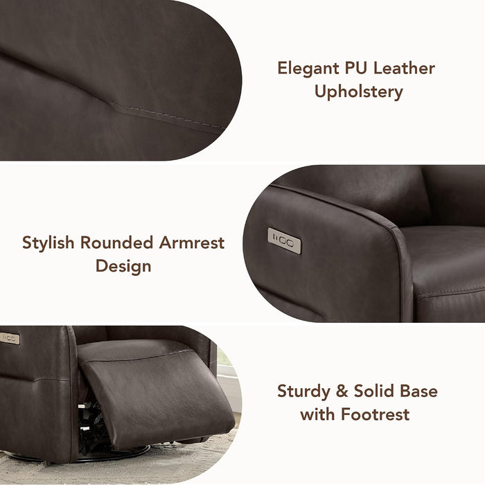 CHITA Faux Leather Power Recliner Chair, Swivel Glider, Chocolate Brown