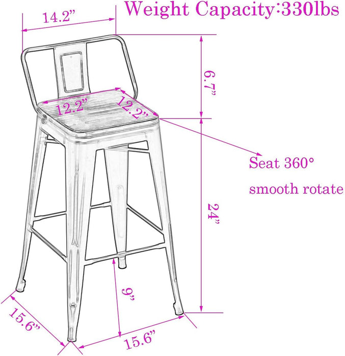 24 Inch Swivel Bar Stools Set of 4 with Backs Counter Height Industrial Barstools for Kitchen Island (Swivel 24 Inch, Silver Wooden)