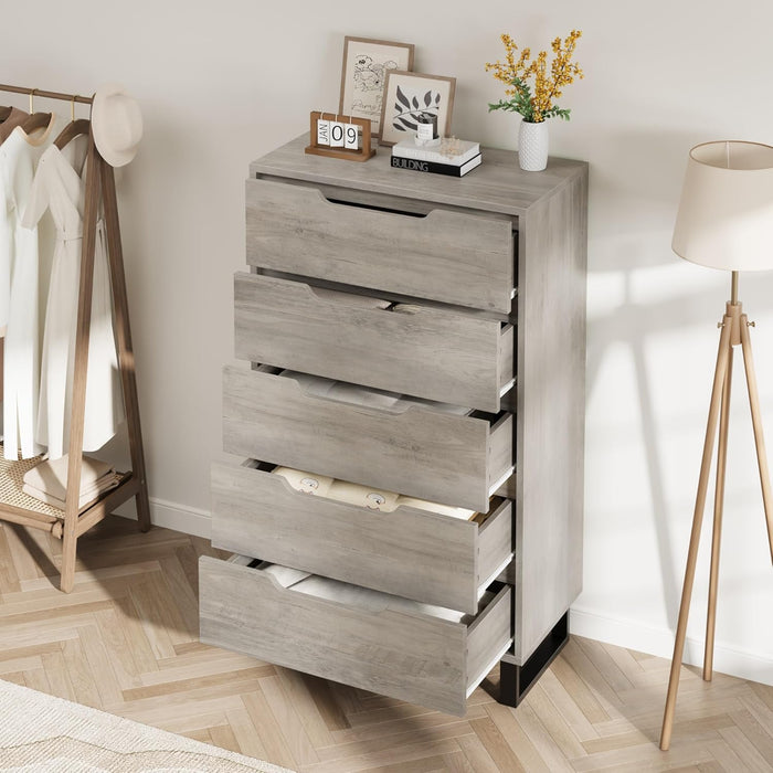 5 Dresser for Bedroom, 50.5" Tall Dresser, Freestanding Horizontal Drawer with Storage, Wooden Closet Chest Storage for Living Room, Hallway, Entryway, Grey