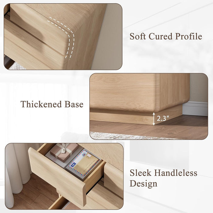 Natural Oak 6 Drawer Dresser for Bedroom, 48" Tall Chest of Drawers