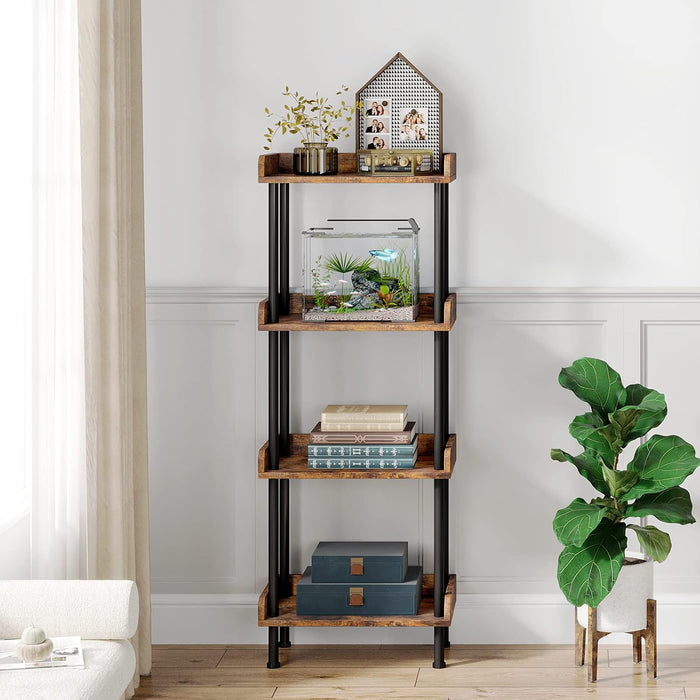 Vintage Rustic Four Tier Wooden Bookshelf SturdyFrame
