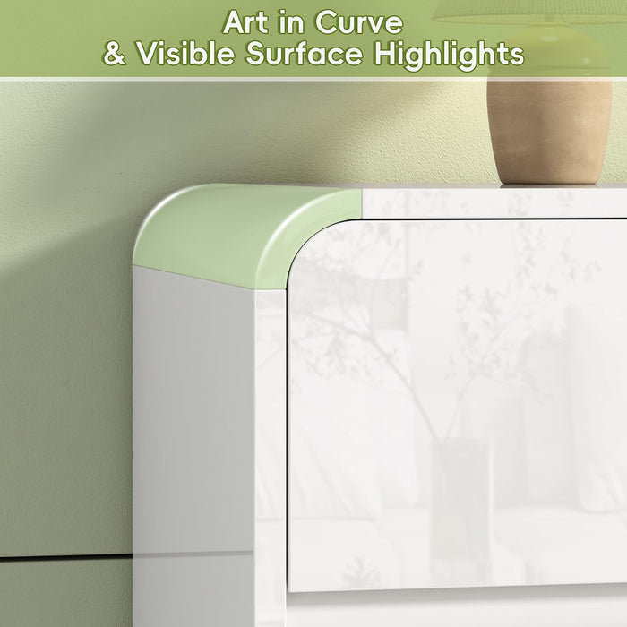 Modern Curved 12 Drawer Dresser for Bedroom, Safe Edge, White Glossy