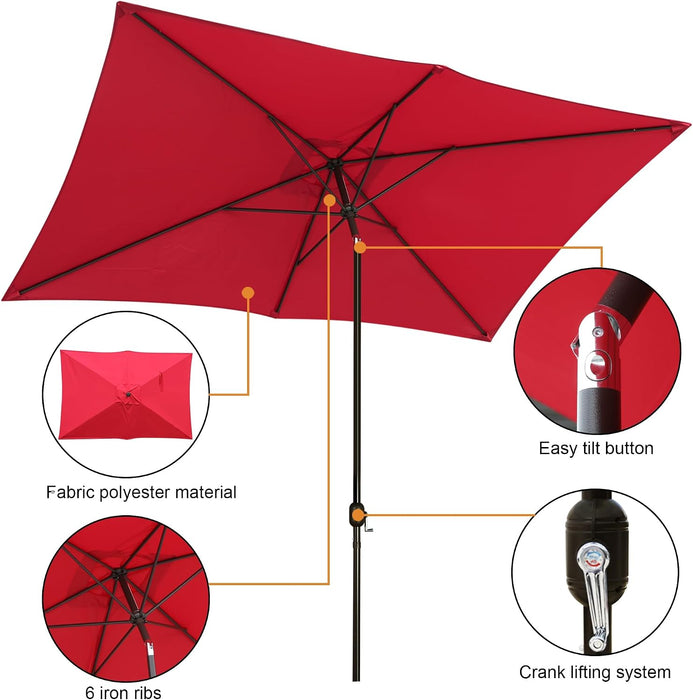 Rectangular Patio Umbrella, Table Market Umbrella with Tilt and Crank, Outdoor Umbrella for Garden, Deck, Backyard, Pool and Beach