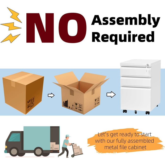 White Rolling File Cabinet with Lock