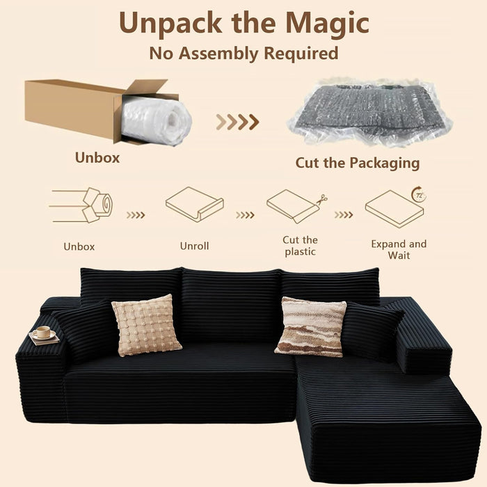96 Inch Black PremiumQuality Modular Sectional Sofa