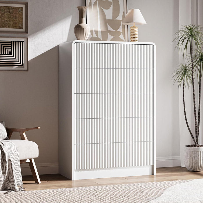 31.5" Wide Modern Curved 5 Drawer Dresser，White