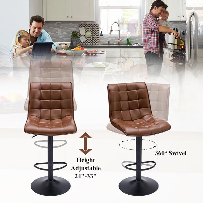 Counter Height Bar Stools, Swivel Barstools Set of 3 with Backs, Modern Brown Bar Chairs for Kitchen Island, Adjustable Height 24"-33", Faux Leather Kitchen Bar Stools (Brown, 3PCS)