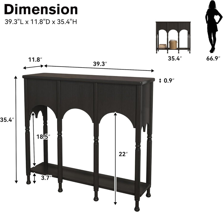 40" Console Table with Storage Shelf, Retro Entryway Table, Wooden Sofa Table with Roman-Style Legs for Living Room, Hallway, Black