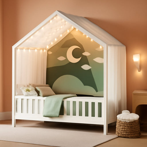 Twin Montessori House Platformbed With Canopy White
