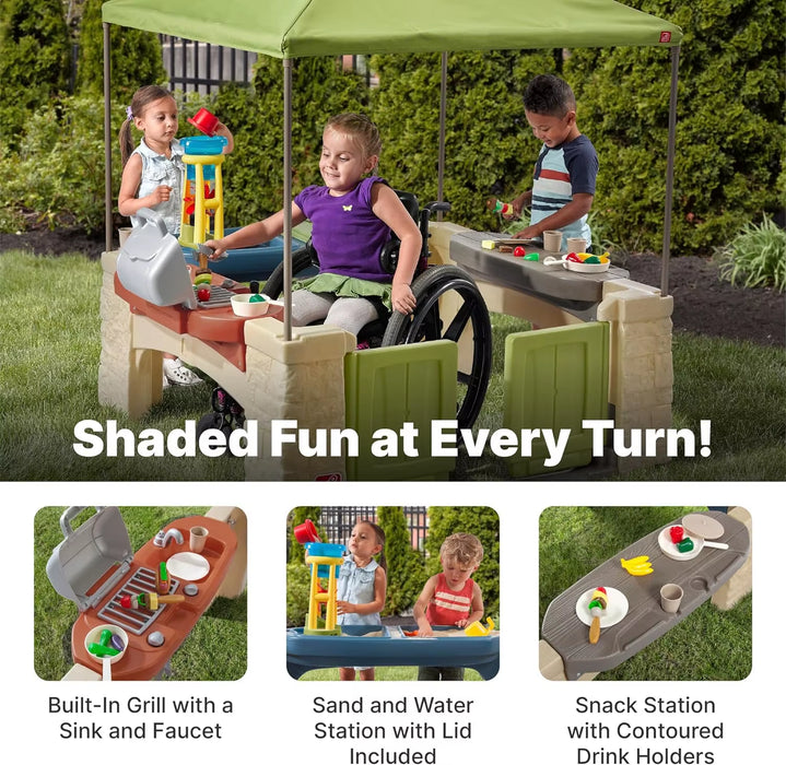 All around Playtime Patio with Canopy Kid Indoor and Outdoor Kitchen Playset Sensory Playhouse Kids Ages 2+ Yearsoldeasyassembly