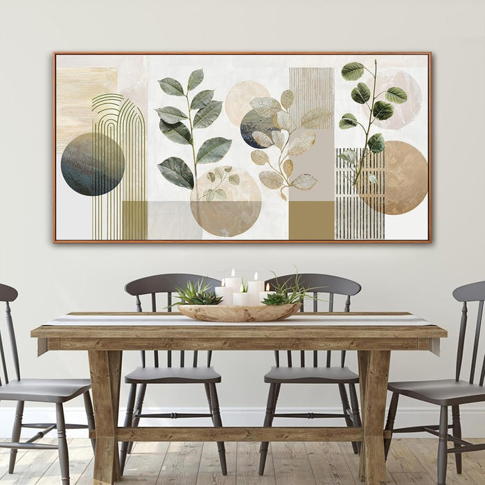 Large Boho Wall Art for Living Room 29 X 58 in Green Botanical Boho Wall Art Modern Canvas Art Wall Decor Natural Abstract Geometry Lines Prints Picture Ready to Hang with Framed