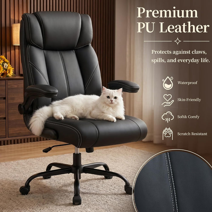 Office Chair, Leather Ergonomic Computer Desk Chair with Rocking