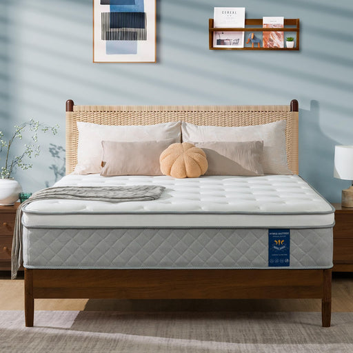 Queen Mattress, 12 Inch Hybrid Mattress, Memory Foam Pillow Top, Certipur-Us Certified, Medium (12 Inch-Light Grey, Queen (U.S. Standard))