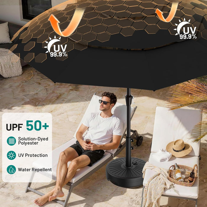9Ft 3-Tier Patio Umbrellas, Outdoor Umbrella with 8 Sturdy Ribs UV Protection Windproof, Market Table Umbrella W/Push Button Tilt & Crank for Pool, Porch, Deck, Garden(Black)