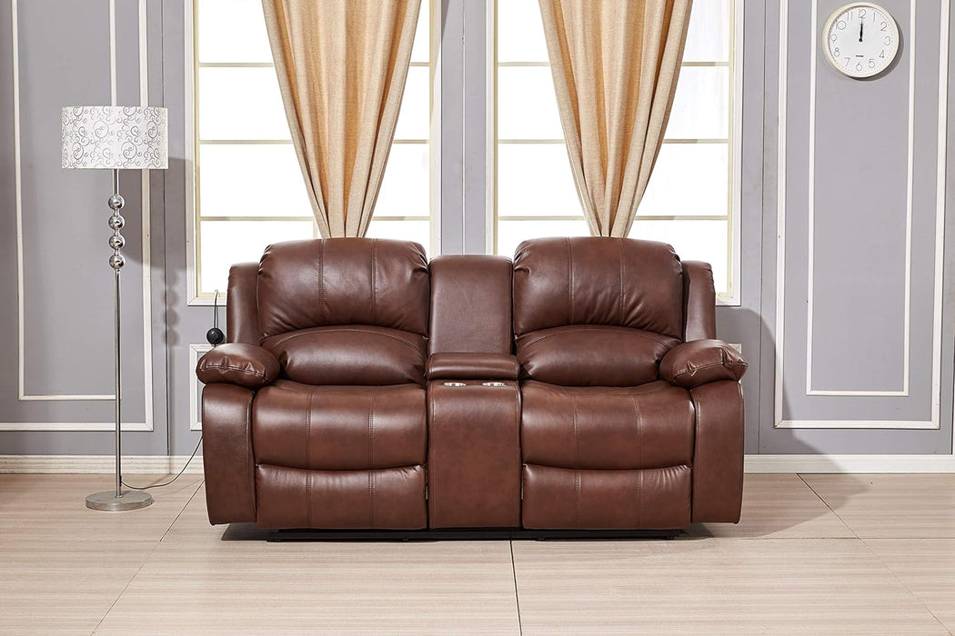 Power Reclining Bonded Leather Living Room Set (Brown, Loveseat)
