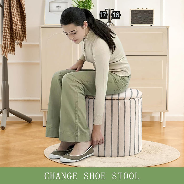 18Inch Storage Ottoman with Detachable Tray, Mid Century Large Capacity Oversized Ottomans, Multifunctional Small Center End Tables, Suitable for Modern Home Styles (Round)