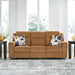 Kanlow Contemporary Manual Reclining Sofa with 2 Accent Pillows, Light Brown