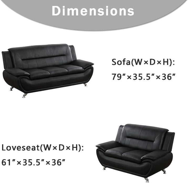 Leather Couches for Living Room, Living Room Couch Set, Sofa for Bedroom, Apartment, Living Room Furniture Sets (B-Leather Black, Sofa+Loveseat)