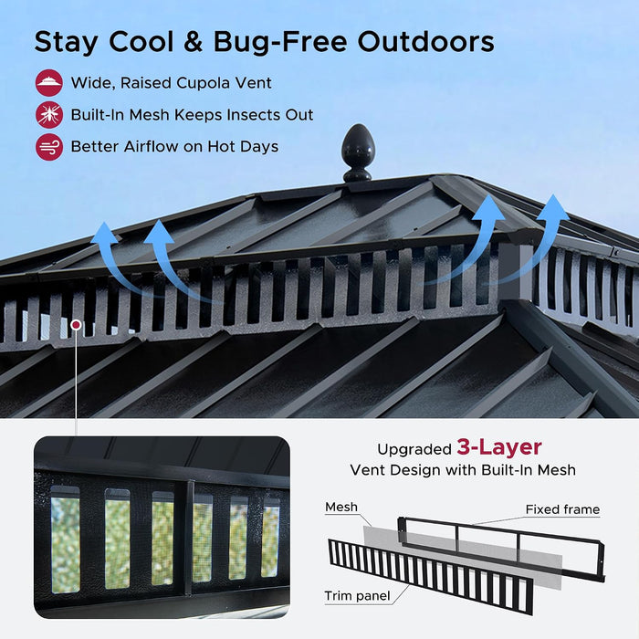 12X10 Weatherproof Cedar Wood Gazebo Galvanized Roof