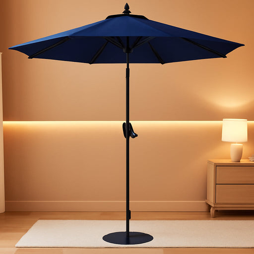 9' round Patio Umbrella with Push-Button Tilt and Hand Crank Lift System, Market Umbrella for Porch, Deck, and Patio