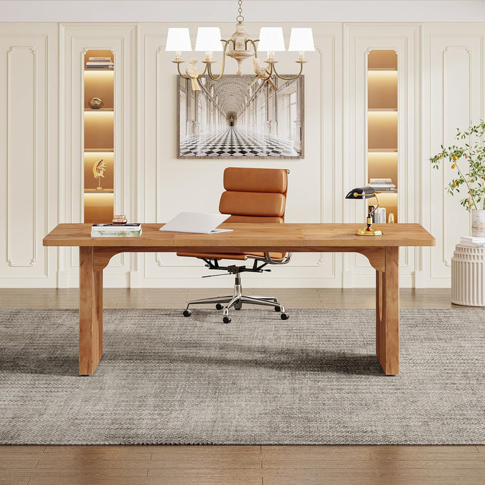 Modern Executive Desk, 70.9" Large Office Computer Desk, Conference Table Meeting Room Table, Simple Workstation Business Furniture for Home Office, Brown