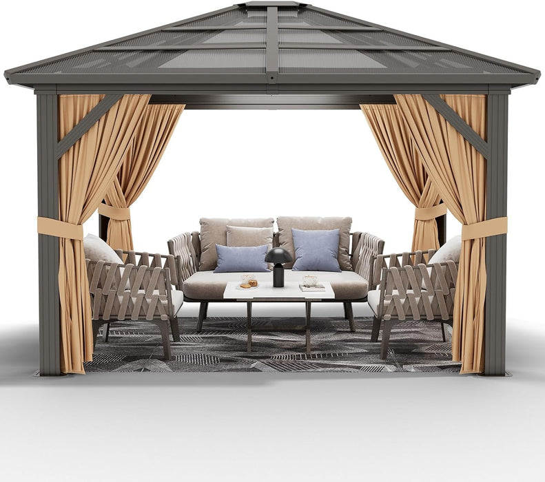 10X12 Ft Outdoor Gazebo Canopy with Heavy-Duty Aluminum Frame & Waterproof PVC Roof - Sun Shelter Tent for Backyard, Patio, Garden, Park Events