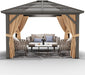 10X12 Ft Gazebo, Hardtop Outdoor Canopy Aluminum Frame Permanent Gazebo with Netting and Curtains, Polycarbonate Garden Tent for Patio, Lawn, Backyard, Deck (10 Ft X12 Ft)