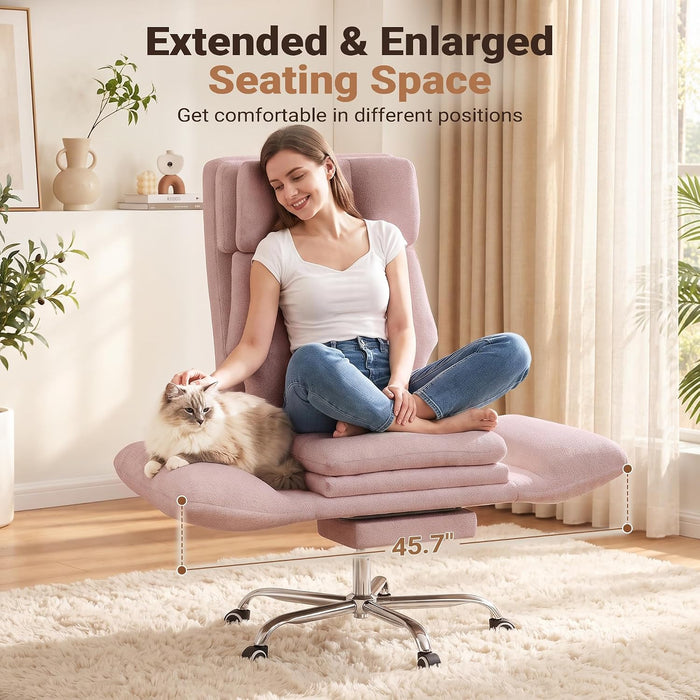 Criss Cross Office Chair with Footrest, Flip Armrests and Adjustable Lumbar Support, Ergonomic Reclining Desk Chair for Pets, Wide Seat Cross-Legged Computer Chair for Home Office, Chenille
