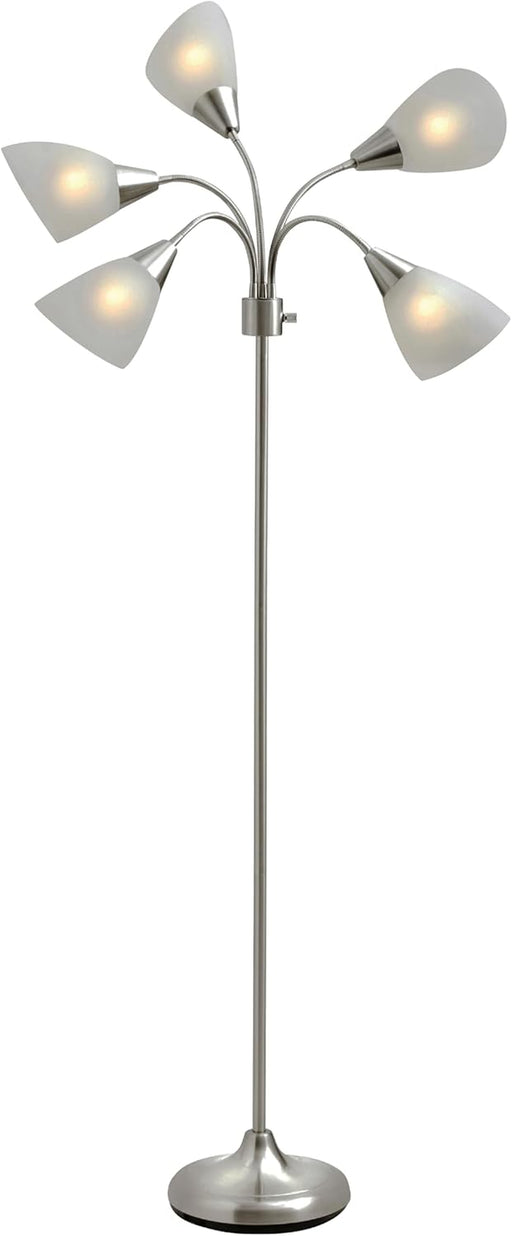 Floor Lamp with 5 Movable Shades & Adjustable Brightness – Perfect Lighting for Bedroom Decor, Beauty & Art Studio, Silver