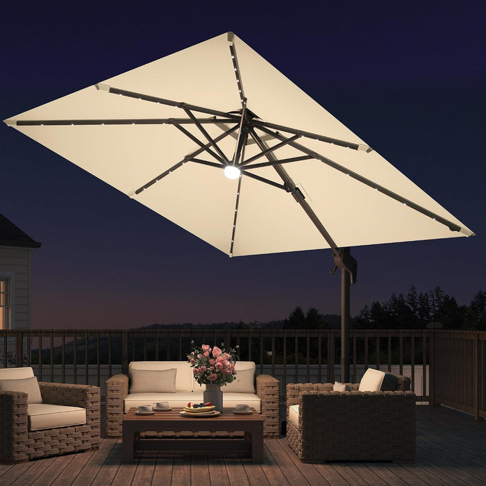 9X9 FT Cantilever Offset Patio Umbrella with Lights & Base