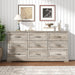 9 Drawer Dresser for Bedroom, 63" Wide Wooden Chest of Drawers, Rustic Farmhouse Dresser with Large Drawers & Metal Handles, Modern Storage Organizer for Closet, Living Room, Hallway, Grey