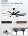 52 Inch Ceiling Fan with Light and Remote, 8 Blades Ceiling Fans with 20W LED Light, Quiet DC Motor, 6 Speeds, Stepless Color Temperature Change & Dimmable, for Bedroom Living Room, Black