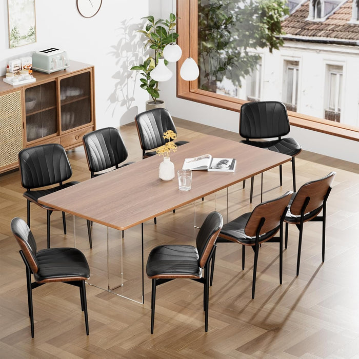 Dining Chairs Set of 2, Dining Room and Kitchen Chairs, FSC Certified Mid Century Modern Accent Chair, Upholstered PU Leather Chairs for Vanity with Walnut Bentwood and Metal Legs, Black