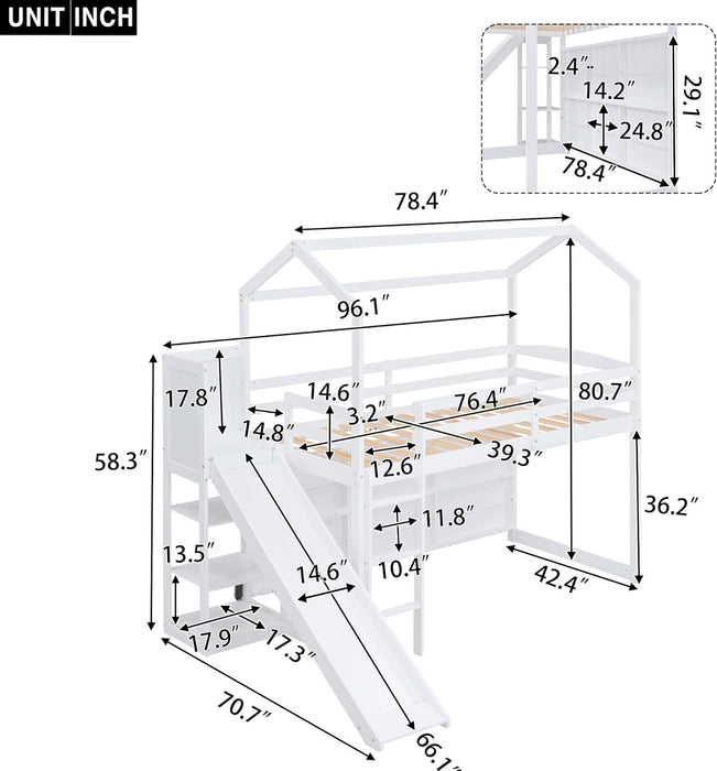 White Twin Loft Bed WithOverheadStorageCompartments