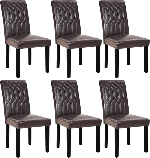 Upholstered Dining Chairs Set of 6, Modern PU Leather Accent Parsons, Solid Wood Legs W/Rubber Footpads, for Living Room Kitchen, Coffee