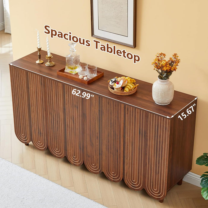 Walnut Buffet Cabinet Set With IndustrialStyle Shelves