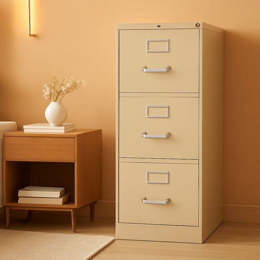 5 Drawer Vertical File Cabinet with Lock, Metal Filing Cabinets with 5 Drawer Letter File for Offices, Hanging Files, and Vertical Letters, 26.5" Deep, Putty