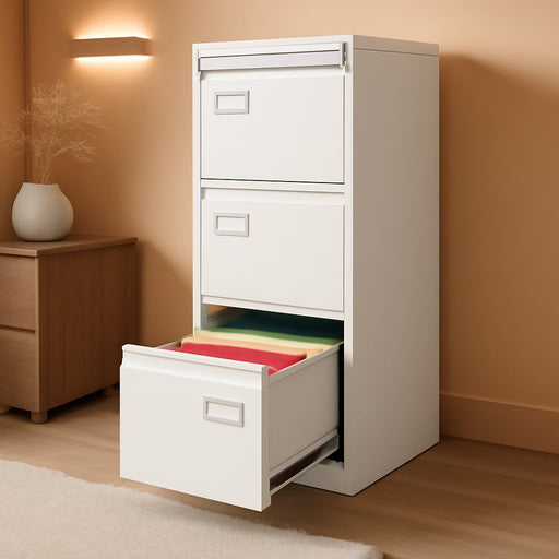 4 Drawer File Cabinet, White Vertical Filing Cabinets with Lock, Home Office File Folders Storage Cabinet for Letter Legal A4 File Size