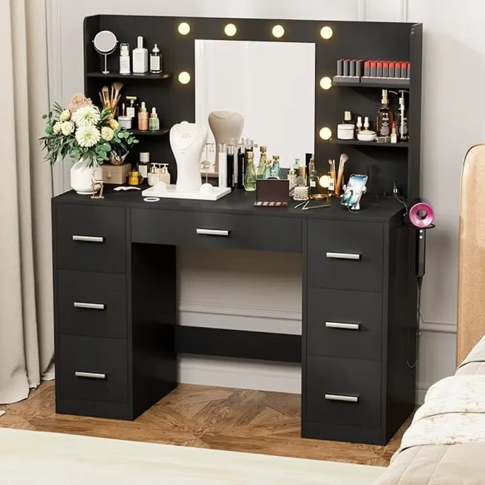 Vanity Desk with LED Lighted Mirror&Power Outlet 3 Model Lights Makeup Table with Drawers Vanity Table Set for Women Girls