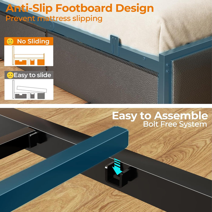 Queen Bed Frame with Storage Headboard, 6 Drawers, LED & Charging