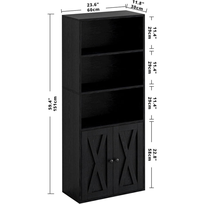 Industrial Bookshelves and Bookcases with Doors 11.8 in Depth Floor Standing 5 Shelf Display Storage Shelves Bookcase Home Decor Furniture for Home, Office, Living Room, Bedroom