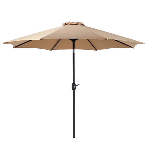 9FT Outdoor Patio Umbrella with Push Button Tilt and Crank Handle, Market Umbrella with 8 Sturdy Umbrella Ribs, UV Protection, Waterproof, Khaki