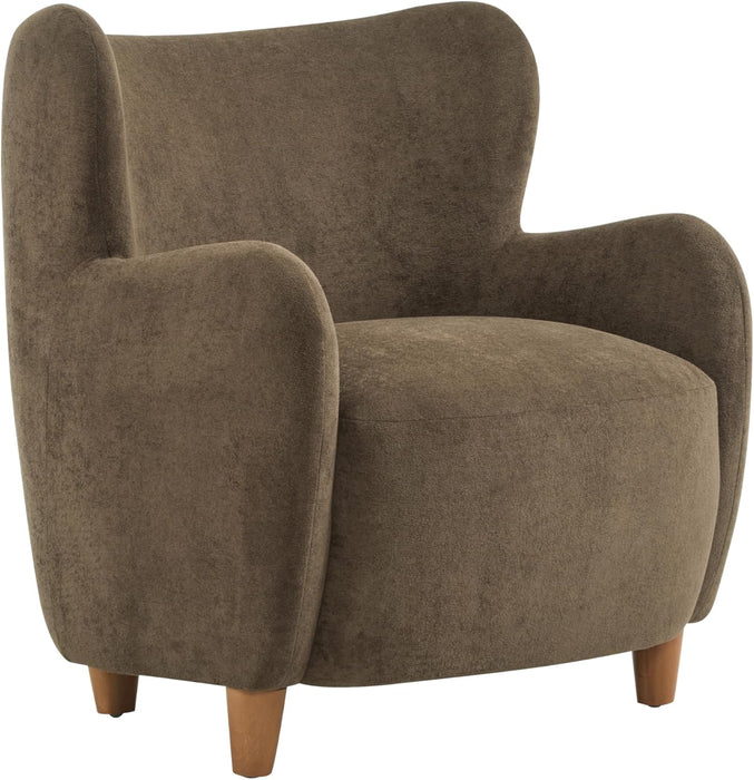 Auden Wingback Accent Chair, Fabric Club Chair, Velvet Upholstered Armchair, Curved Backrest Single Sofa, Soft Cushion Seating, Reading Lounge Chair for Living Room, Brown