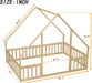 Full Size House-Shaped Natural Wooden Kids Floor Bed